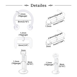 MODRSA 20g Clear Nose Studs and Rings for Work, Surgery - Plastic Septum Retainer, Cartilage Earrings, 16g Belly Button Rings