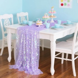 H HOMEWINS Glitter Table Runner 30 x 305 cm - Purple Sequin & Polyester, Reusable, Festive Table Decoration for Children's Birthday, Wedding, Party, Event