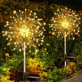 suddus Solar Garden Lights Outdoor Waterproof Decorative, 2Pack 150LED Firework Lights, Solar Fairy Lights for Yard, Garden, Party, Patio, Pathway, Flowerbed - Warm White