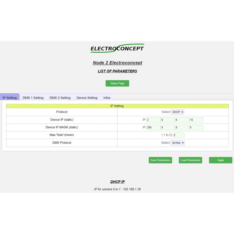 Electroconcept Node 2 Universe Art-Net/sACN XLR 5P Audio Mixing Console
