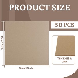 DAJAVE 50 Pack Book Board 12 x12 Inch, Thick Grey Binders Board Chipboard Card Board Sheet 2mm 80PT, Kraft Heavy Duty Chipboard Bookbinding Supplies for Book Binding Cover