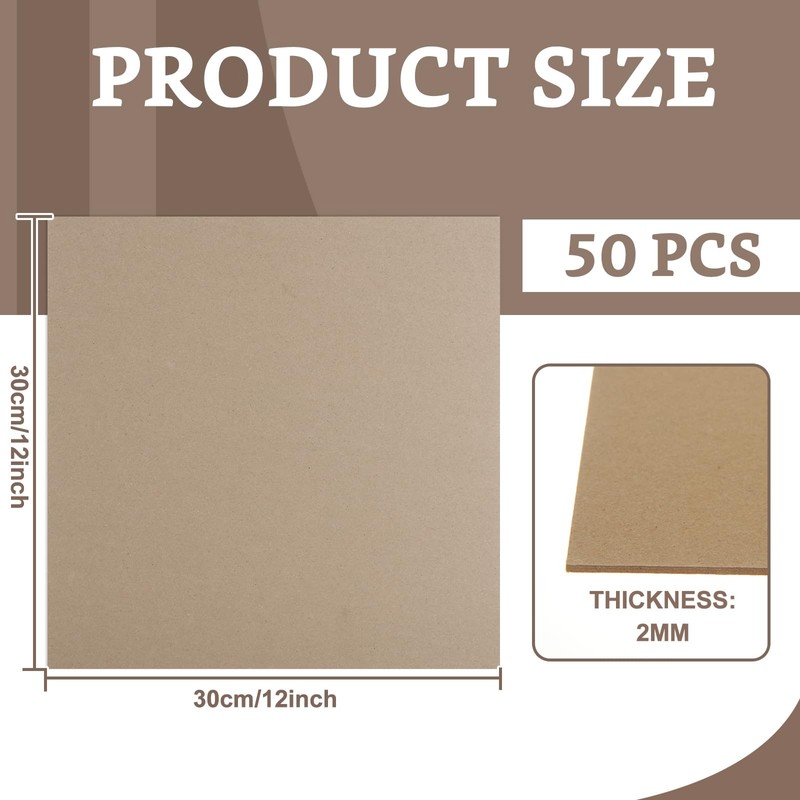 DAJAVE 50 Pack Book Board 12 x12 Inch, Thick Grey