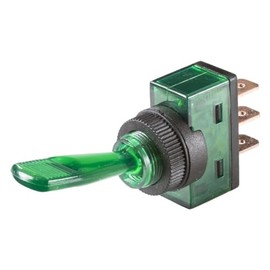 HELLA 6EG 001 567-112 Switch - S09 - Flip Switch Control - Number of connectors: 3 - Bolted - On/Off Switch - Bore Ø: 12.5mm - Switch Lighting: Green
