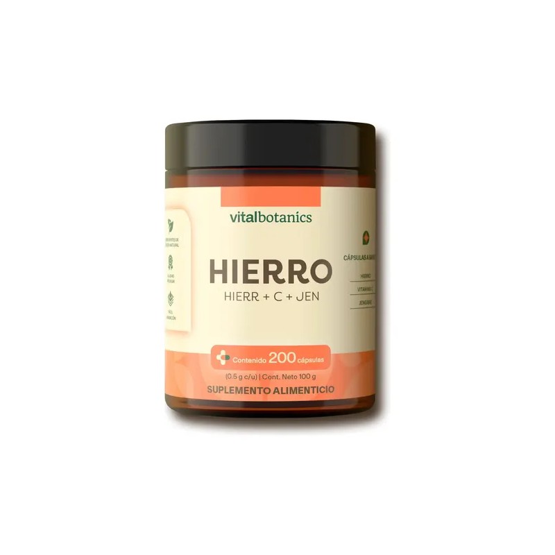 Vital Botanics Hierro Suplemento Vitamina Jengibre 200 Cápsulas Multivitamínico Hombre