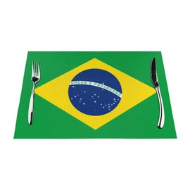 WHJYMX Woven Placemat 6 PCS 18x12in - Heat Resistant Non Slip Washable Table Mat for Daily Decoration and Outdoor Gatherings Brazilian Flag Printed