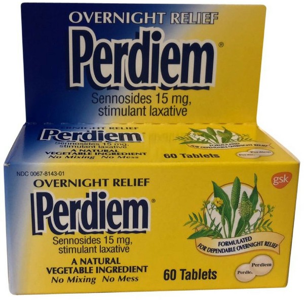 Perdiem Sennosides Stimulant Laxative Pills, Overnight Relief, 60-Count Bottles (Pack of 2)