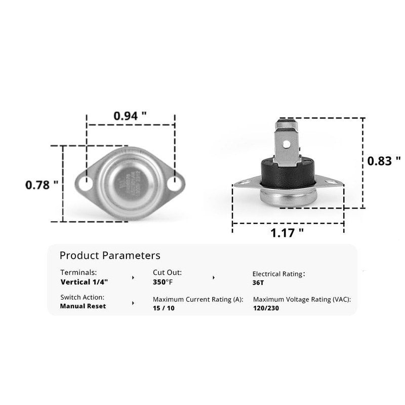 Limit Switch 36tx16 Manual Reset Thermostat Universal for Furnace (Cut