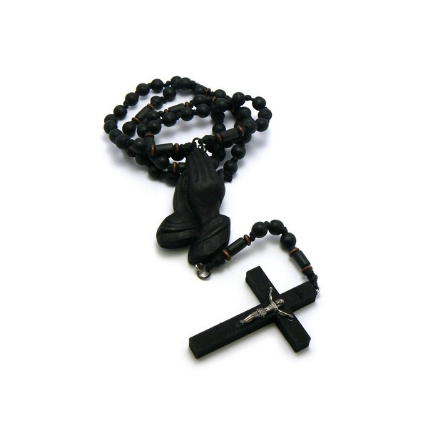 NYFASHION101 3D Praying Hands and Crucifix Cross Pendant Wood Rosary