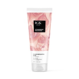 IGK Color Depositing Mask STRAWBERRY MILKSHAKE - Soft Rose Gold | Conditioning + Hydrate + Shine | Vegan + Cruelty Free | 6 Oz
