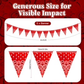 5PCS Western Cowboy Party Decorations, Pre-Strung Red Bandana Triangle Pennant Banners, 49FT Western Themed Garland for Wild West Rodeo Birthday Party Decor