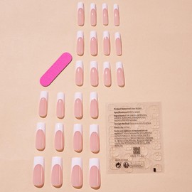 KIFOLLIV Square Press on Nails Long, Pearl Pink Fake Nails Acrylic False Nails,Artificial Nails for Women and Girls 24 pcs