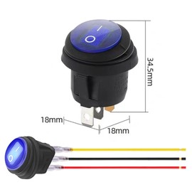Pack of 5 12 V 20 A Waterproof Round Pre-Wired Rocker Switch with LED Light 3-Pin SPST Switch with 15 cm Pre-Wired for Car