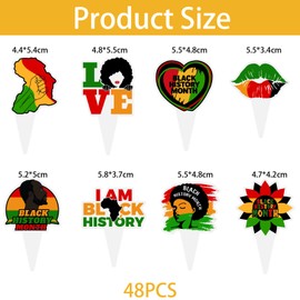 Lyosehy 48PCS Black History Month Cupcake Toppers - Black, Red, Green - 48 Pieces - Dessert Decorating Cupcake Toppers - Black History Month Party Supplies
