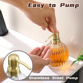 Ximlike Round Bathroom Soap Dispenser Gold Pump, Glass Bottle with Stainless Steel Pump Liquid Soap Dispenser Sphere Counterto Hand Soap Dispenser Kitchen