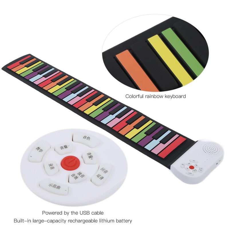 Roll Up Piano 49 Keys Kids Flexible Rainbow Keyboard Portable
