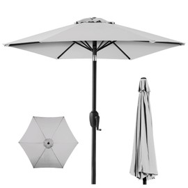 Best Choice Products 7.5ft Heavy-Duty Round Outdoor Market Table Patio Umbrella w/Steel Pole, Push Button Tilt, Easy Crank Lift - Fog Gray