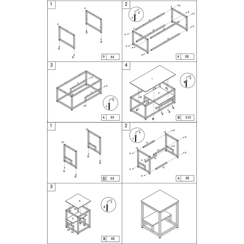 Coral Flower 3 Pieces Coffee Table Set , End Table,Must-Have
