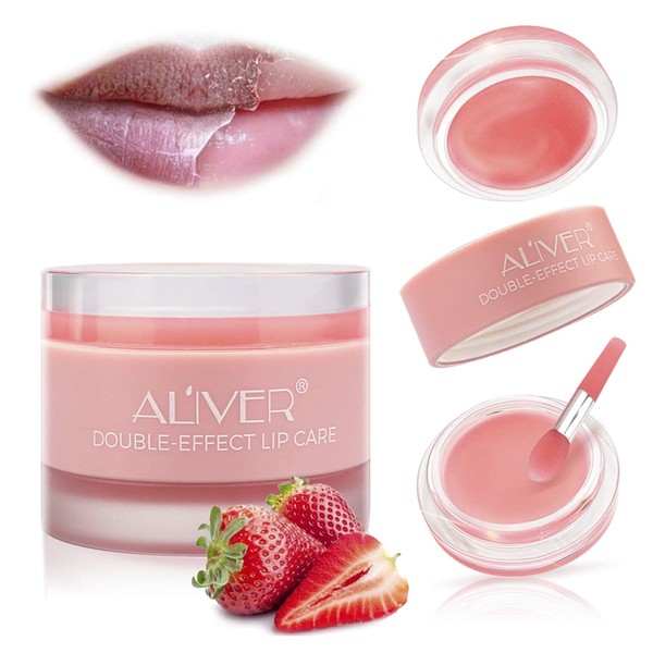 Lip Scrub, Lip Mask and Lip Exfoliator with Double Effect, Lip Sleeping Mask, Repair Lip Mask for Dry, Cracked Lips, Collagen Booster Sleeping Lip Mask Repair Treatment to Restore, Lip Moisturizer for Lip Treatment Care, Lip Repair Balm (Strawberry)