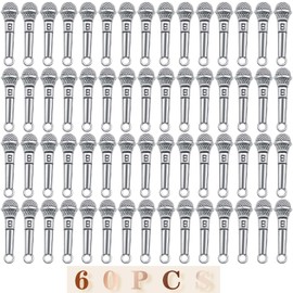 KMOSPAD 60pcs Tibetan Antique Silver Microphone Pendant Charms Vintage Alloy Music Theme Charms Accessories for DIY Necklace Bracelet Keychain Jewelry Making Decor