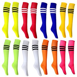 Neon Knee High Socks, Cooyeah 8 Pairs Striped Tube Sock Athletic Baseball Basketball Dance Neon Colored Soccer Socks for Adult Girls Women Youth, 8 Colors/Set