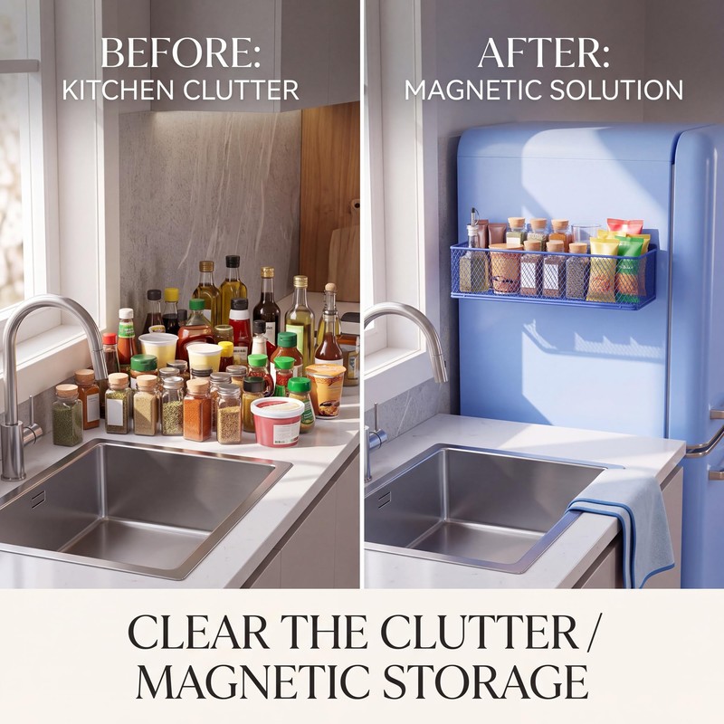 2 Pack Blue Magnetic Fridge Basket, 13.8 x 3.1 x