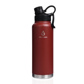 VOLCAROCK Insulated Sports Water Bottle with Straw Lid Dustproof, 3 Lids, 24/32/40/64 oz Dishwasher Safe & BPA Free Double Wall Stainless Steel Water bottle, Leakproof & Sweat Free -40 Oz Brick Red