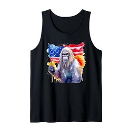 Bigfoot Watercolor Artwork American Flag 4th Of July Art USA Tank Top