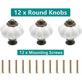 Cjueiom 12 Pack Ceramic Drawer Knobs, White Vintage Cupboard Knobs with Mounting Screws, Antique Wardrobe Pull Handles for Kitchen Cabinet and Dresser