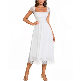 EYNMIN Lace Strap Chiffon Dresses for Women Casaul Flowy A Line Midi Tea Party Dress