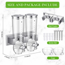 Huwena 4 Sets Cereal Containers Storage,3L Each Set Wall Mounted Cereal Dispenser Dry Food Dispenser Grain Storage Dispenser for Candy Oatmeal Coffee Bean Nuts Food Container (Silver)