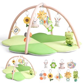 Baby Play Mat, Baby Play Gym with 6 Detachable Toys, Tummy Time Mat Promote Motor Skills & Sensory Development Mat, Newborn Infant Activity Mat