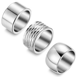 NICEIGHT 3PCS 12MM Stainless Steel Band Rings for Men Women Wide Chunky Rings Thumb Rings Matte Finish Plain Wedding Band Ring Hammered Comfort Fit Size 8 S