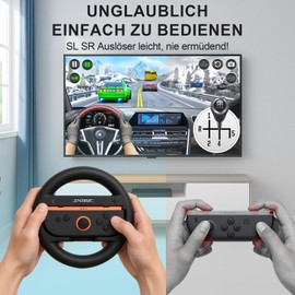 LONGYI 4 in 1 Set mit 2 Stück Lenkrad und 2 Stück Handgriff für Switch 2, Ergonomisches Design Racing Wheel und Komfort Griff kompatibel mit JoyCon Controller Zubehör