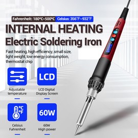 ANENG SL103 18pcs Mini Electric Soldering Iron with LCD Digital Display 180℃~500℃ Adjustable Temperature 60W Intelligent Soldering Iron Kit Tweezers Tin Extractor Tin Wire for Electronic Components Repair