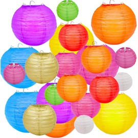 Aohcae Pack of 20 Colourful Paper Lanterns, Paper Lanterns, Round Lanterns, Outdoor Lampshade, Paper Lanterns, Weatherproof, Can Doodle, Write, Decorate