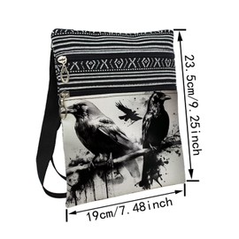 LiuenMgg Ink Crow Messenger Bag Small Ethnic Pattern Printed Adjustable Strap Crossbody Zipper Bag Ink Crow Phone Bag Wallet Cute Shoulder Handbag for Women Friends -5