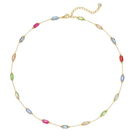 MTMY Beaded Necklaces for Women 14K Gold Plated Dainty Colorful Green/Rose Beaded Pearl Choker Necklace Delicate Boho Choker Necklace Jewelry Gift (mixed color cuboid)