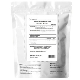 UKHealthHouse Niacin 50mg Tablets - Vitamin B3, Nicotinamide, Suitable for Vegans & Vegetarians Supplement, High Strength Pills (1000)