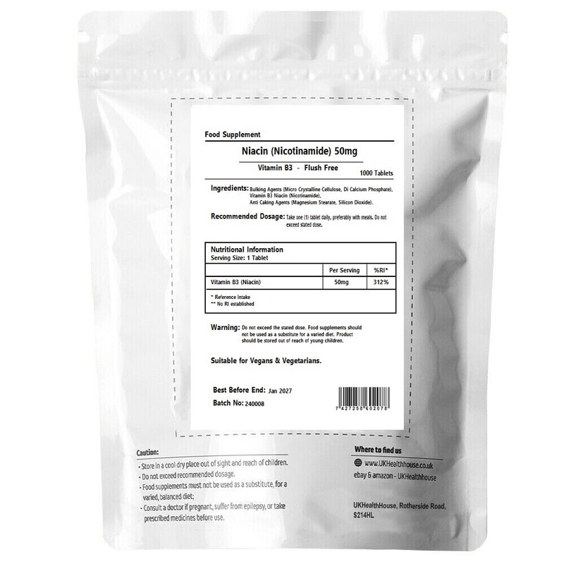 UKHealthHouse Niacin 50mg Tablets - Vitamin B3, Nicotinamide, Suitable for