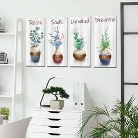 SMAOSTORE Wall Sticker, Green Plants, Vase, Potted Plant, Stylish, English, Relax Soak Unwind Breathe Plants, Waterproof, Removable, Wall Sticker, Scandinavian Wallpaper Sticker