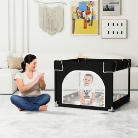 Grobeybees Baby Playpen with Mat, Playpen for Babies and Toddlers, Large Baby Playpen with Pad, Baby Playard, Indoor & Outdoor Play Pen, Sturdy Safety Baby Play Yard(Black, 36x36 inches)