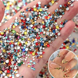3000 Pieces Colorful Rhinestones Nail Art Charms Mixed Size Sparkling Flatback Nail Charms 3D Mini Nail Gems Rounded Nail Diamonds Crystal Nail Art Bling Nail Jewel for Women Acrylic Nail Supplies