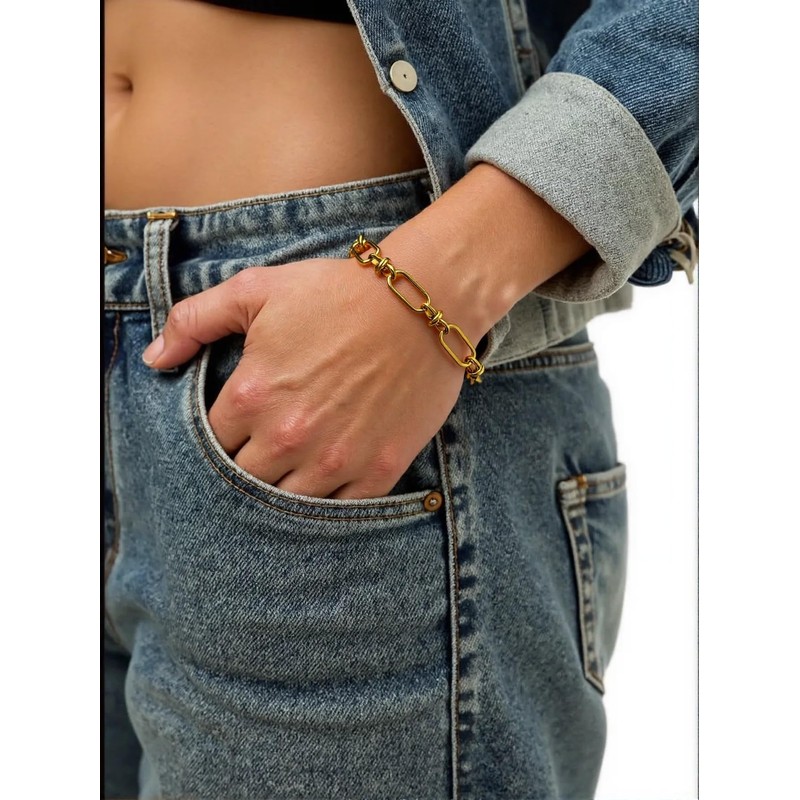 Lubrifico 14k Chunky Gold Plated Rope Link Bracelets for Women