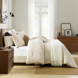 Beige Floral Comforter Set King Size - Vintage Damask King Reversible Comforters, Fluffy Bedding Set with Flower Pattern for All Seasons, Soft and Warm Duvet Insert, Beige