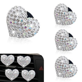Dogary 4 PCS Shining Heart Shaped Vent Clips, Stylish Rhinestone Heart Clips for Car, Air-conditioning Vent Decor, Cute Crystal Decorative Accessory, Ventilation Accessories for Most Cars (White)