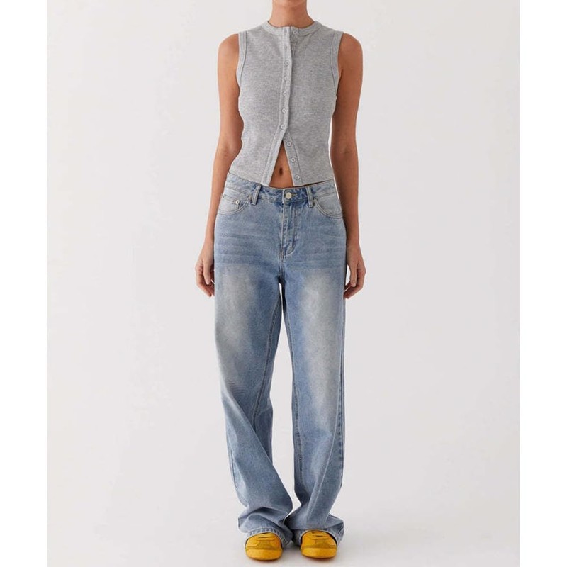 Women's Button Down Tank Top Sleeveless Ribbed Knit Cropped Vest