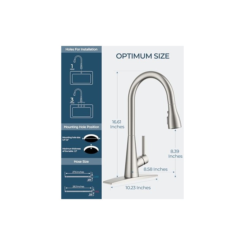FORIOUS Kitchen Faucet with Pull Down Sprayer, Brushed Nickel, Classic