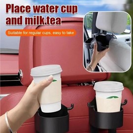 YCQPET Multifunctional Hook for Car Seat Back,3 in 1 Car Seat Headrest Cup Holder with Hooks,Universal Car Back Hanging Mount Cup Storage for Handbag, Clothes, Key (2PCS)