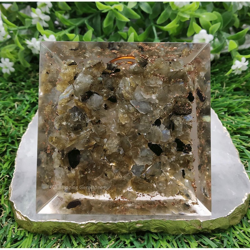 Large Orgone Pyramid | Glow in Dark Labradorite Pyramid Crystal