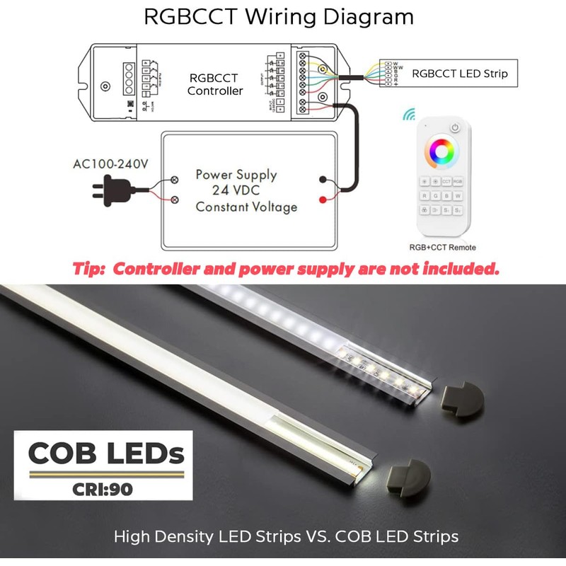 SuperlightingLED 24VDC Color Changing Waterproof IP67 RGBCCT Dotless COB LED